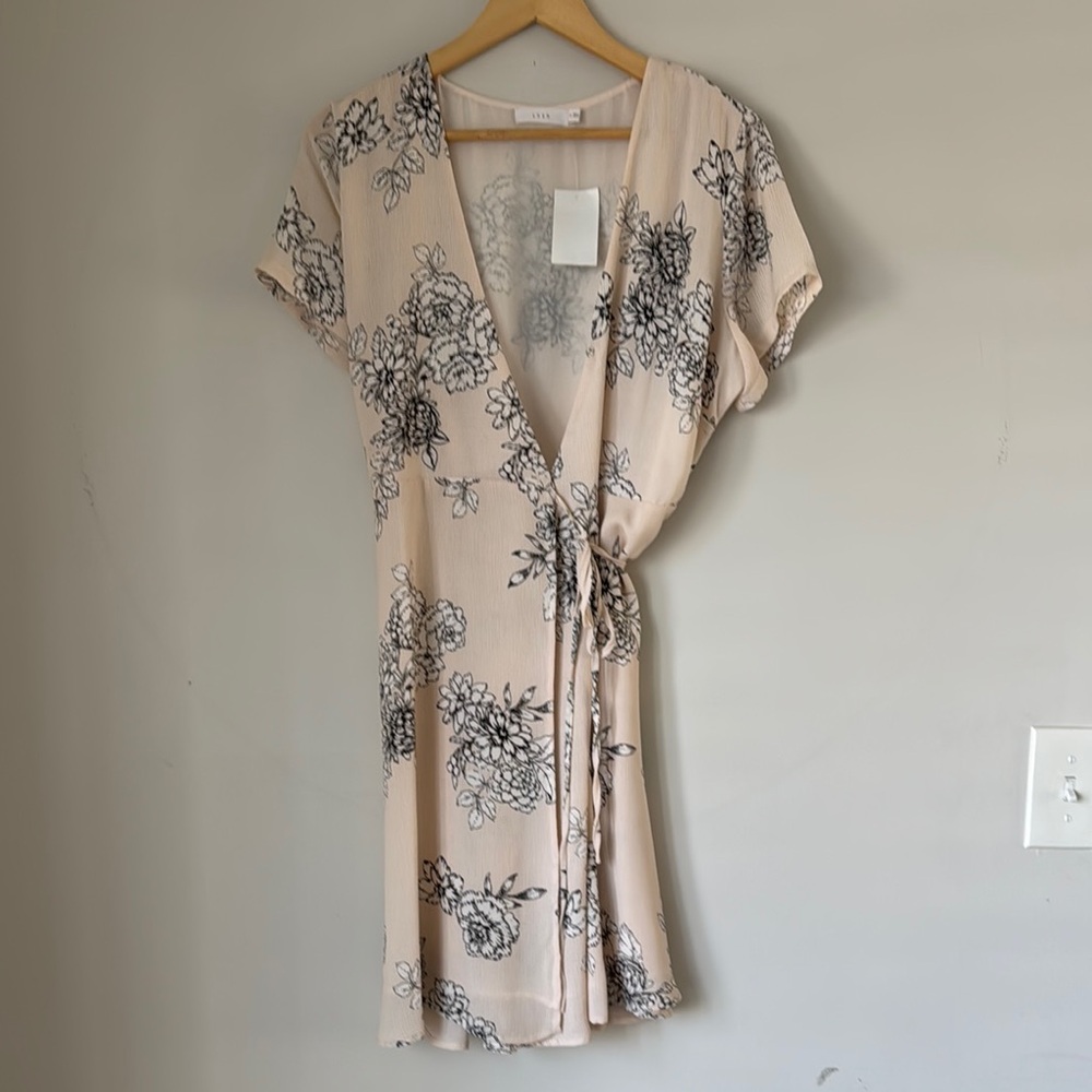 Floral Wrap Dress in Cream and Black
